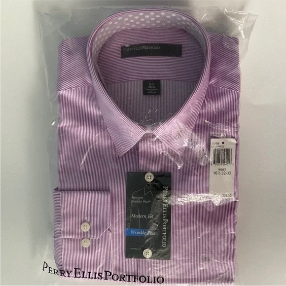 NWT Perry Ellis Purple Striped Dress Shirt - Picture 11 of 11
